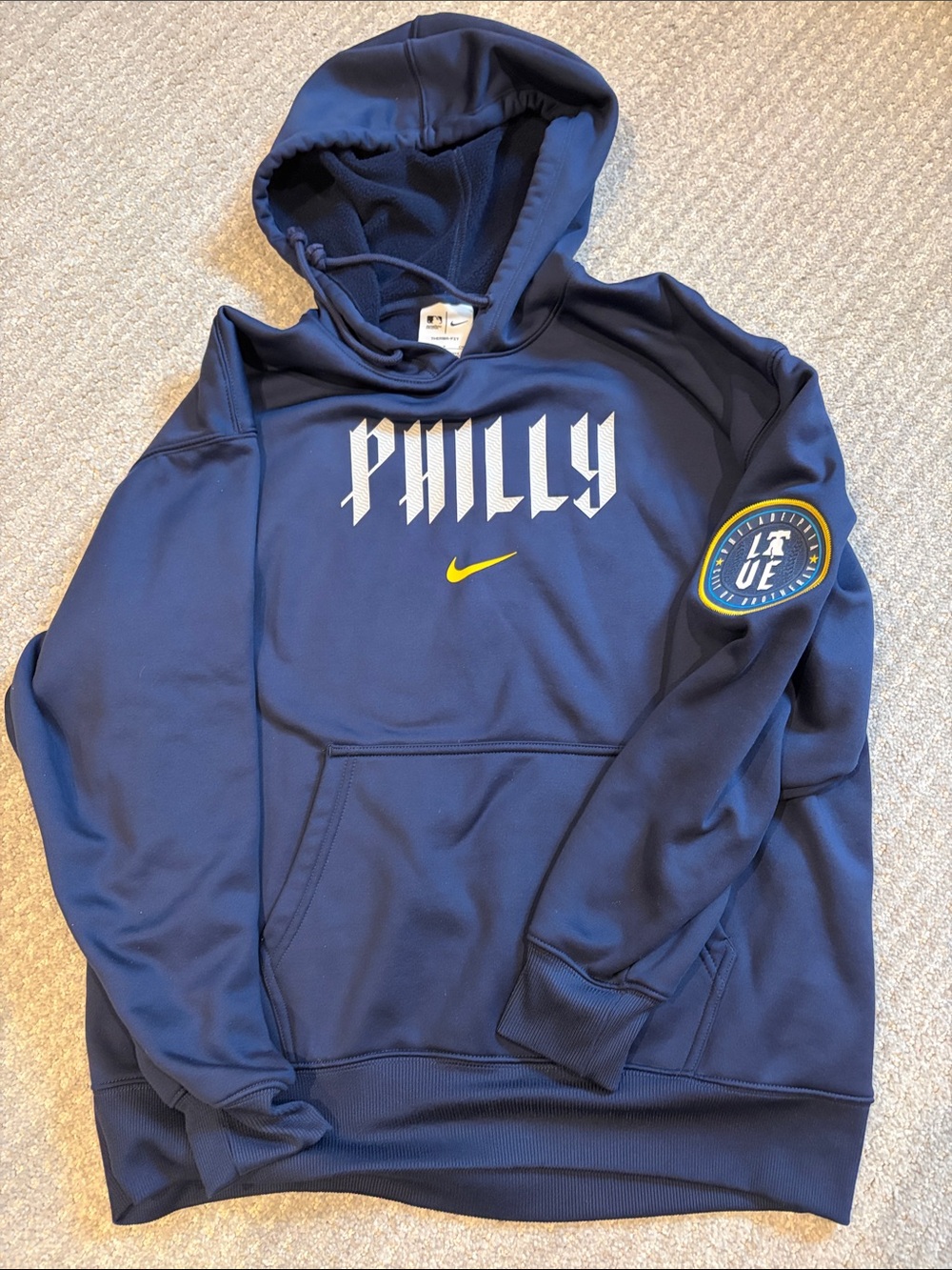 Nike Navy 'Philly' Crewneck Hoodie with Yellow Swoosh